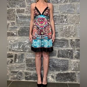 Marciano 100% Silk Dress Mandala Print Open Back, Criss-Cross Straps size S